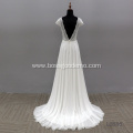 New elegant sleeveless v-neck backless lace beaded lace bridal gown